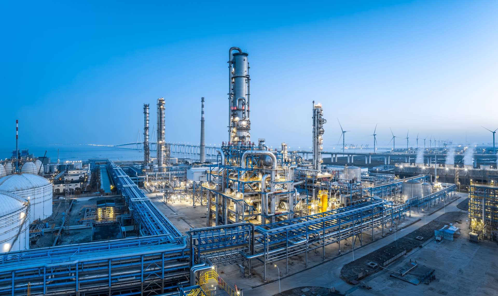 Petrochemical plant industrial equipment landscape. Business Industry and Technology.